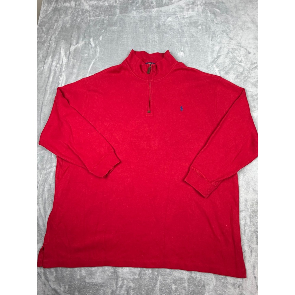 Polo Ralph Lauren Pullover Mens 4XB Red Quarter Zip Cotton Mesh Big & Tall
